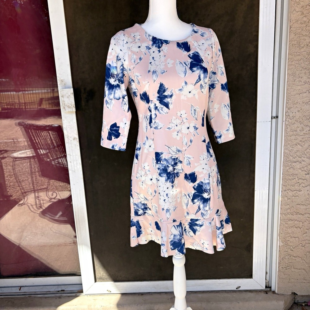 ZARA BASIC A-Line Dress Womens Large Pink Blue White Floral Flirty
